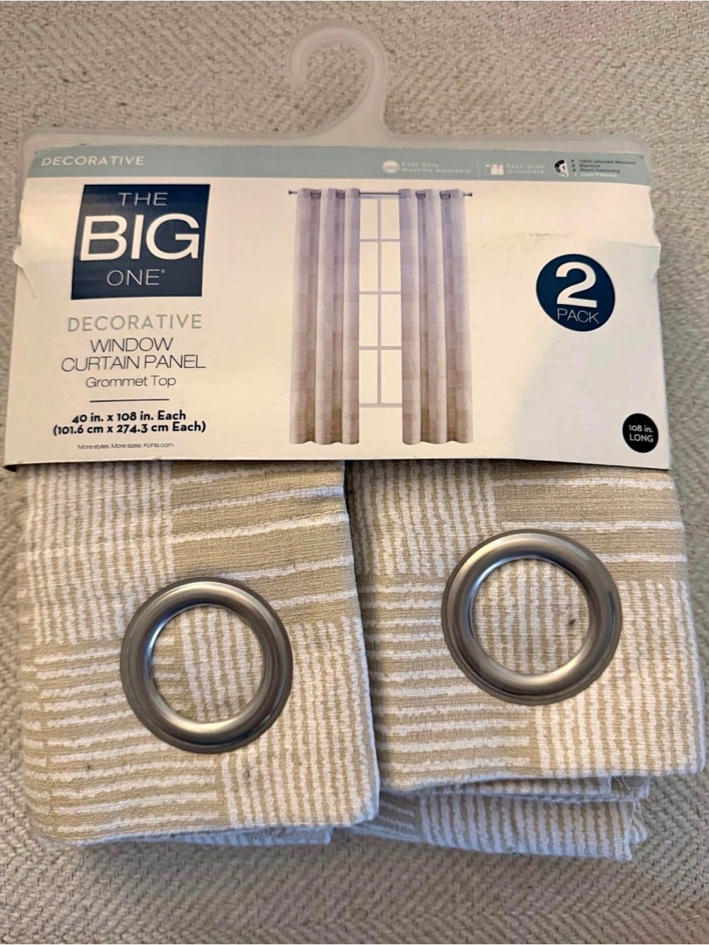 The Big One Beige and Cream Striped Grommet Curtain Panels - 2 Pack